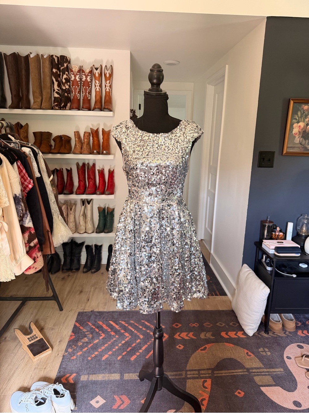 Topshop Silver Sequin Backless A-Line Minidress